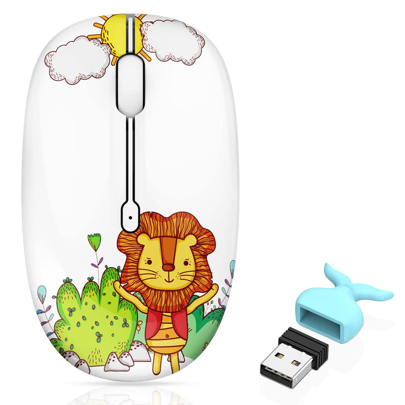 FMOUSE Wireless Mouse Cute Silent Computer Mouse with USB Receiver & Cute Decoration, Wireless Bluetooth Dual Mode Mouse 1600 DPI Power Saving Less Noise, Portable Mouse for PC, Laptop, Desktop (Lion) Lion