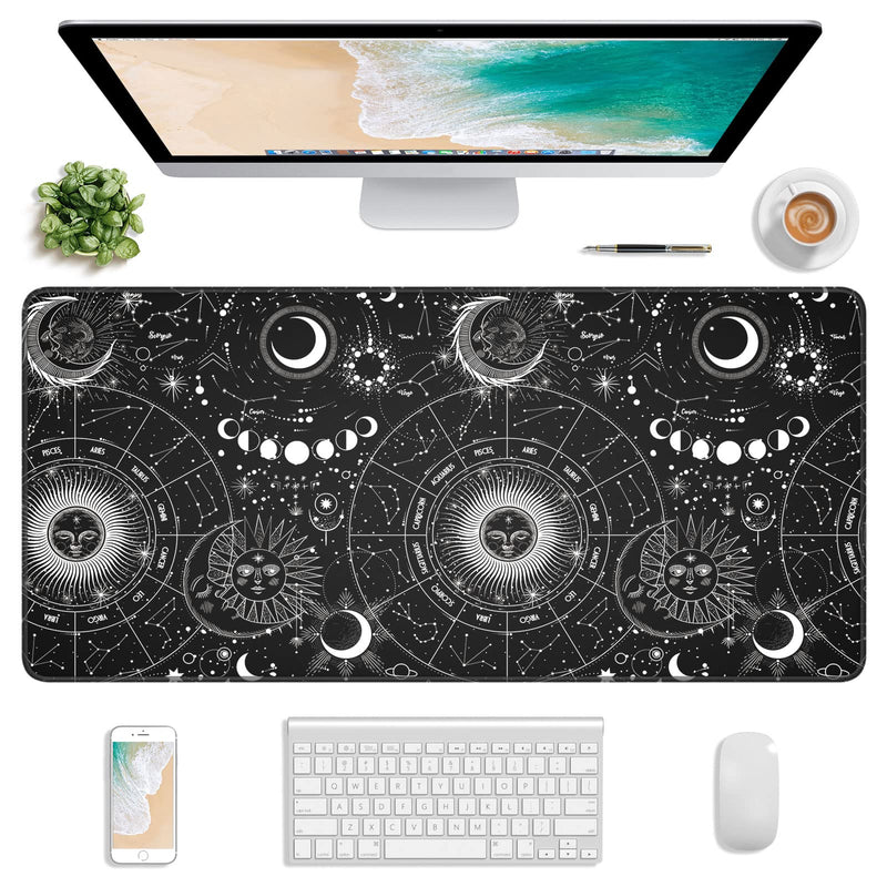 Atufsuat Extended Gaming Mouse Pad, XXL Large Desk Pad 30 x 14 Inch, Big Computer Keyboard Mousepad, Waterproof Mouse Mat with Stitched Edges and Non-Slip Base for Women Office Gaming, Sun Moon