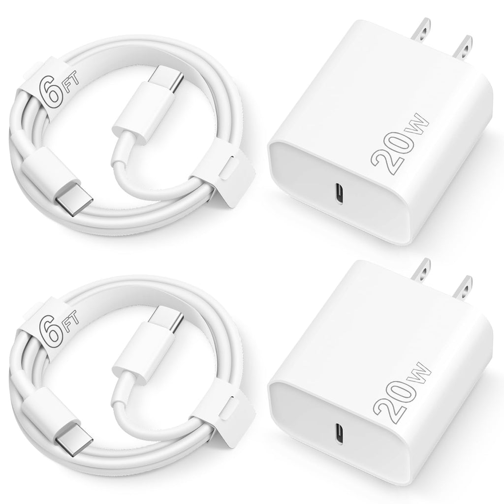 iPhone 15 Charger USB C Wall Charger iPad Pro Charger Type C Charger Block 2 Pack with 2 Pack 6FT Cable for iPhone 15/15 Plus/15 Pro/15 Pro Max/iPad Pro/Mini/Air/Air4/AirPods/Samsung White