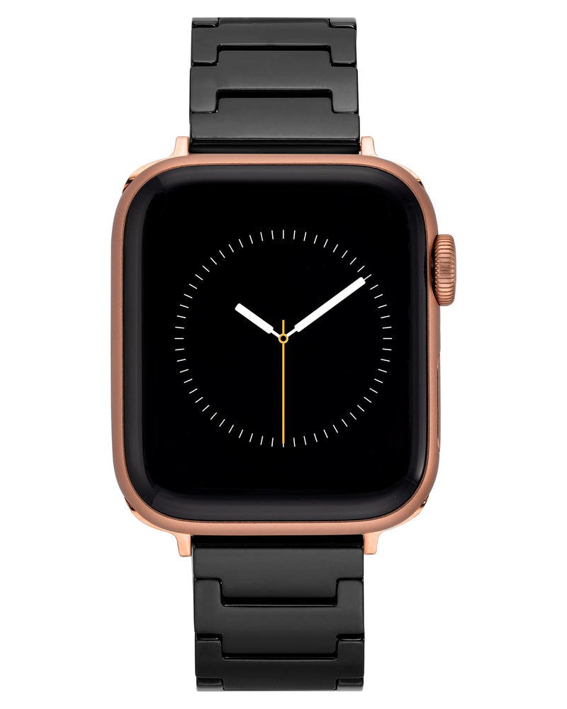 Anne Klein Ceramic Link Fashion Bracelet for Apple Watch, Secure, Adjustable, Apple Watch Replacement Band, Fits Most Wrists 42mm (Series 1-3), 44/45/46/49mm (Ultra & Ultra 2) Black/Rose Gold-Tone
