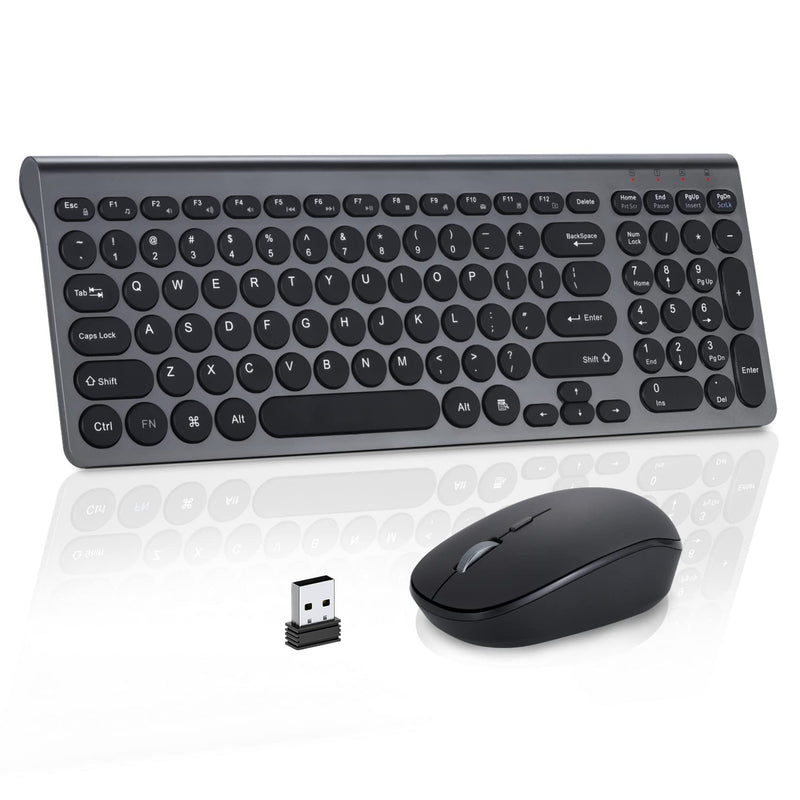 Wireless Keyboard and Mouse Combo, ACOZYKITTEN 2.4G Silent Keyboard and Mouse Set with USB Receiver, Round Keycap, Ultra-Thin Sleek Design for Windows, Computer, Desktop, PC, Laptop (Black+Dark Gray) Dark Gray