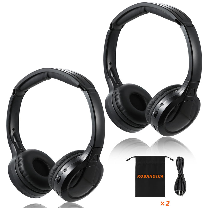 KOBANOICA Infrared Headphones for Car DVD, Universal 2 Channel Wireless On-Ear Car Headphones (2 Pack)