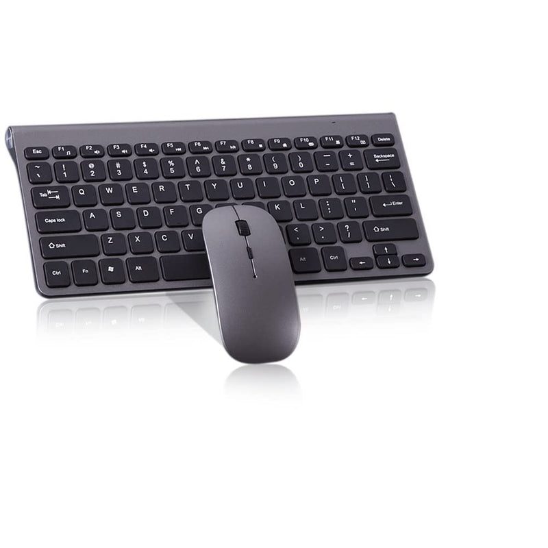 Wireless Keyboard and Mouse Combo, Compact Quiet Wireless Keyboard and Mouse Set 2.4G Ultra-Thin Sleek Design for Windows, Computer, Desktop, PC, Notebook, Laptop (Black+Grey) GHKM03