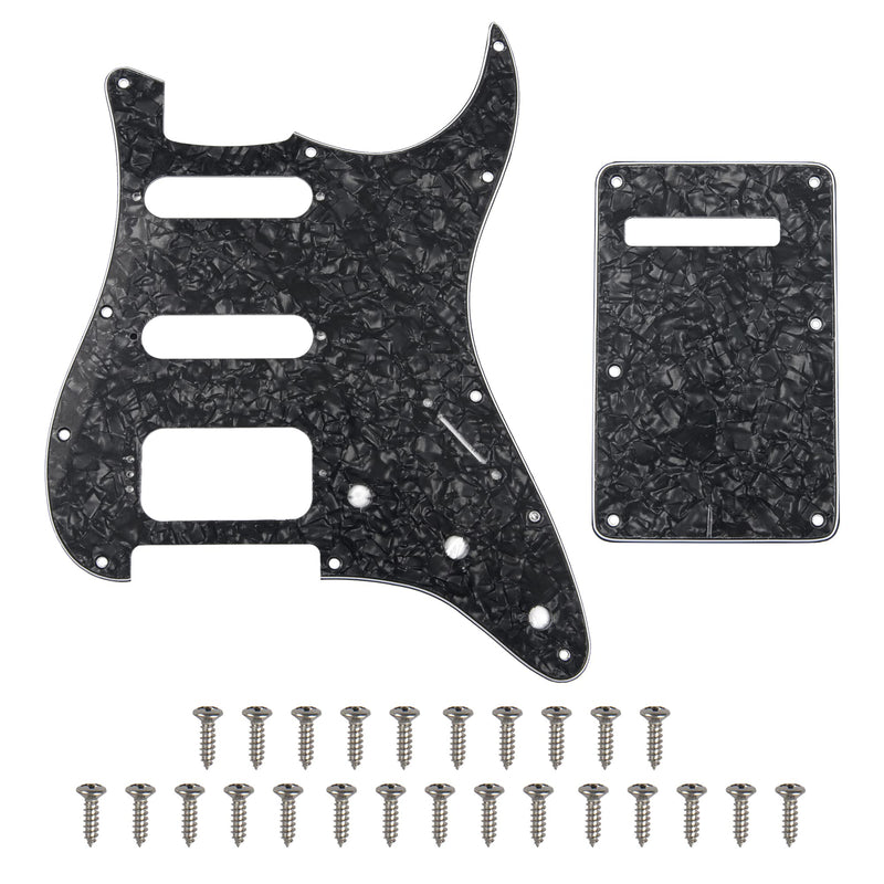 [AUSTRALIA] - 1Pcs Yootones 11 Hole Round Corner HSS Pickguard Guitar BackPlate Set with Pickguard Screws Compatible with USA/Mexican Stratocaster Strat Mounting Open Pickup (4Ply Black Pearl) 4Ply Black Pearl 
