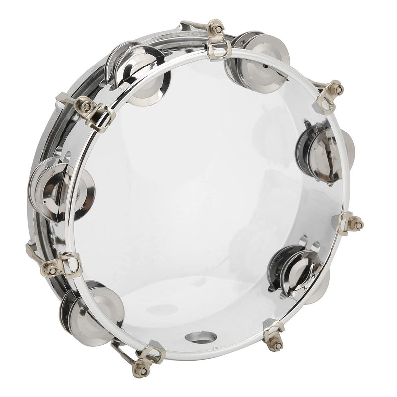 8in Tambourine Adjustable Tone Hand Drum Hand Held Percussion Educational Musical Instrument Cymbal Bells Double Row Jingle Bells with Drum Key(Transparent) Transparent