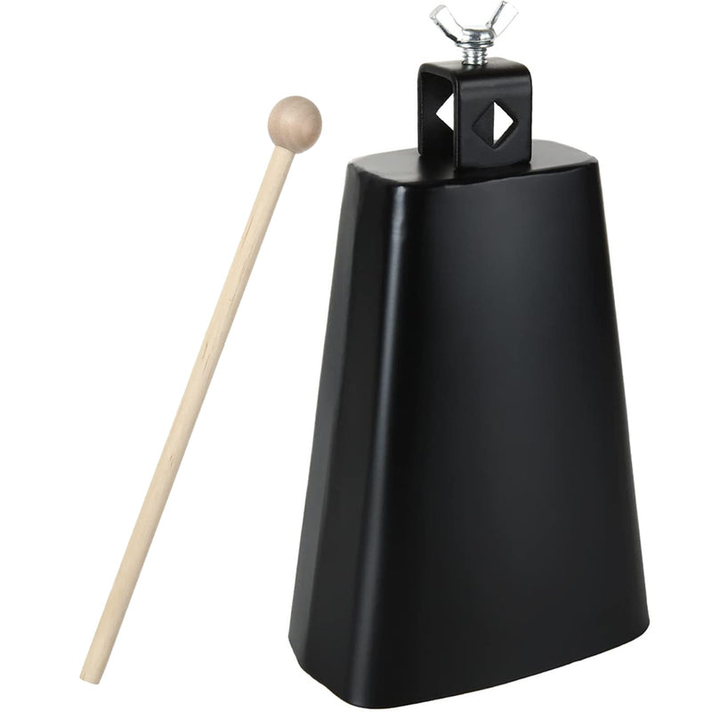 7 Inch Large Cow Bell Noise Makers, Metal Cowbell with Handle and Stick, Hand Percussion Music Cowbell for Sporting Events, Drum Set, Church, Weddings, Beautiful Clear Tapping Sound (Black)