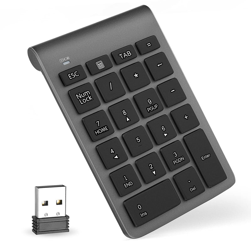 Number Pads, Foloda Wireless Eexternal Data Entry Numeric Keypads 22 Keys 2.4G Num Pad for for Laptop, PC, Desktop, Surface Pro, Notebook Grey