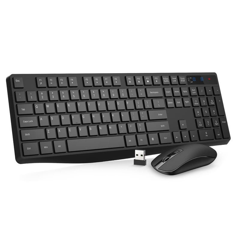 Wireless Keyboard and Mouse Combo, COLIKES 2.4G USB Cordless Mouse and Keyboard, 3 Level DPI Slim Ergonomic Mouse, Responsive Plug & Play for Computer Laptop PC - Full Size, Black