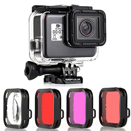 GEPULY Waterproof Case with Filters for GoPro Hero 5 6 7 Black Hero (2018) Waterproof Case+4 Filters for Hero 5/6/7 Black