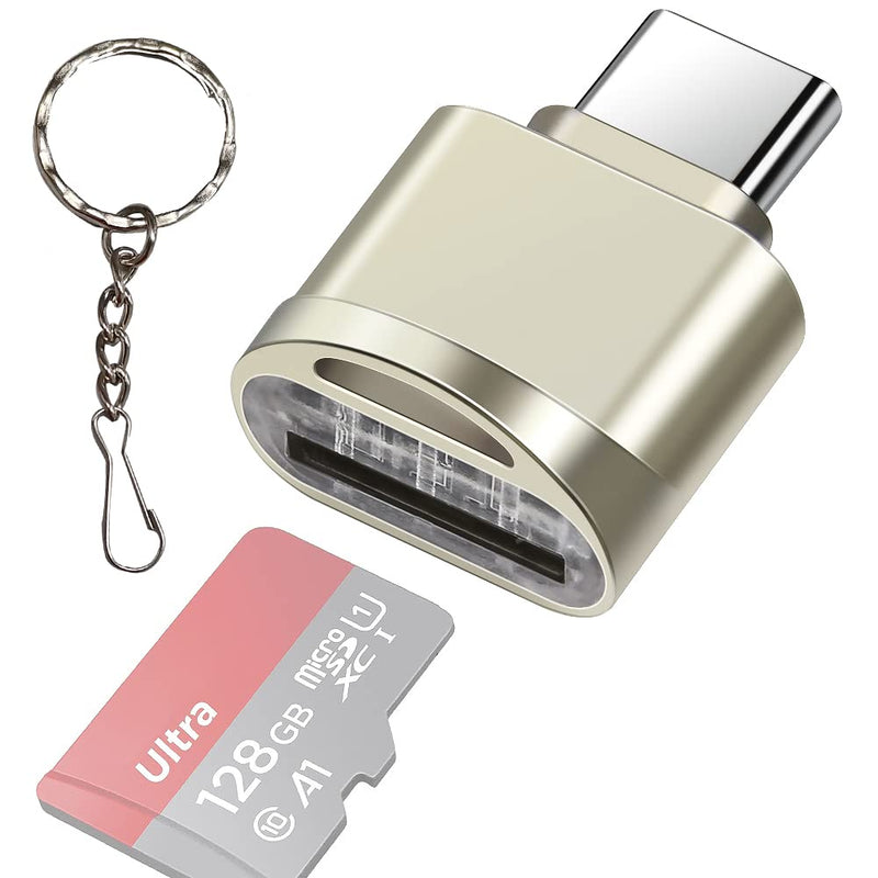 Type C Micro SD/TF Card Reader with Keychain, Leizhan USB C to Micro SD SDHC SDXC OTG Memory Reader, Type C Card Reader Adapter Compatible for Mac Windows Lixus Samsung Galaxy Note 20 S20 silver