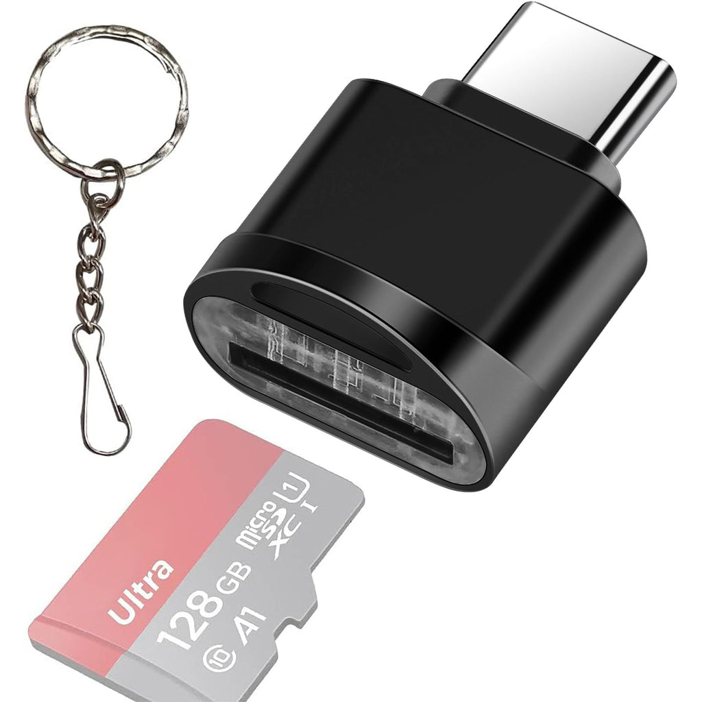 Type C Micro SD/TF Card Reader with Keychain, Leizhan USB C to Micro SD SDHC SDXC OTG Memory Reader, Type C Card Reader Adapter Compatible for Mac Windows Lixus Samsung Galaxy Note 20 S20, Black