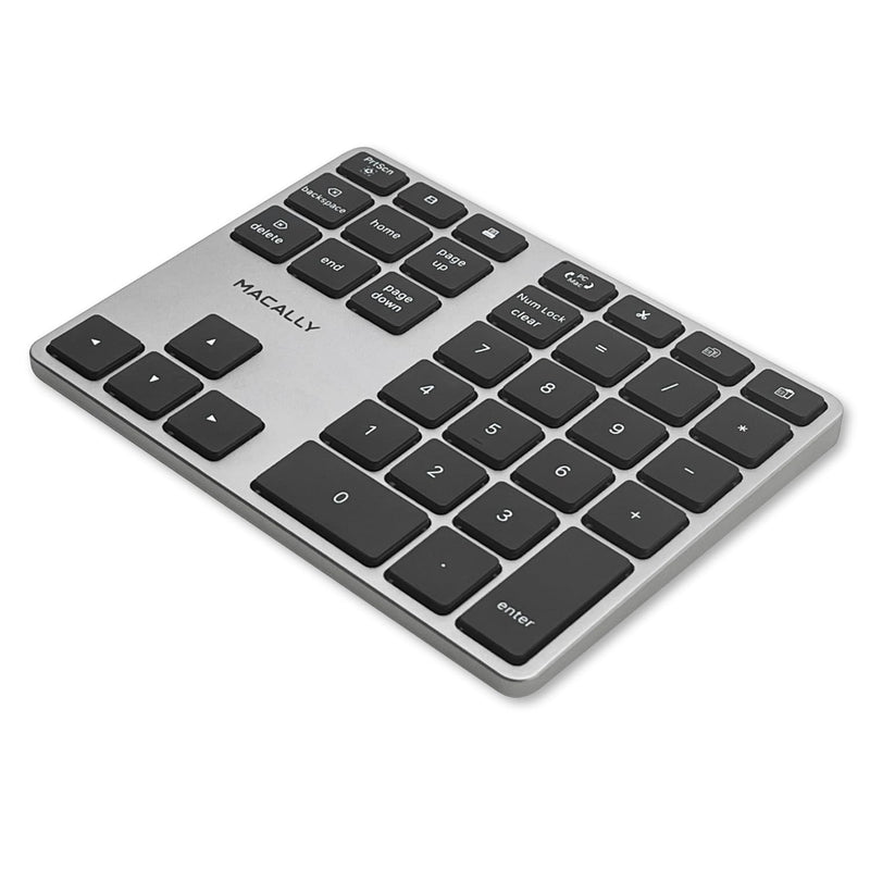 [AUSTRALIA] - Macally Bluetooth Number Pad for Laptop - Slim Aluminum Design - Rechargeable Wireless Numeric Keypad - 35 Key Numpad Keyboard for Data Entry - for Mac, MacBook Pro/Air, iPad, iPhone, iOS, PC, Android Space Gray 
