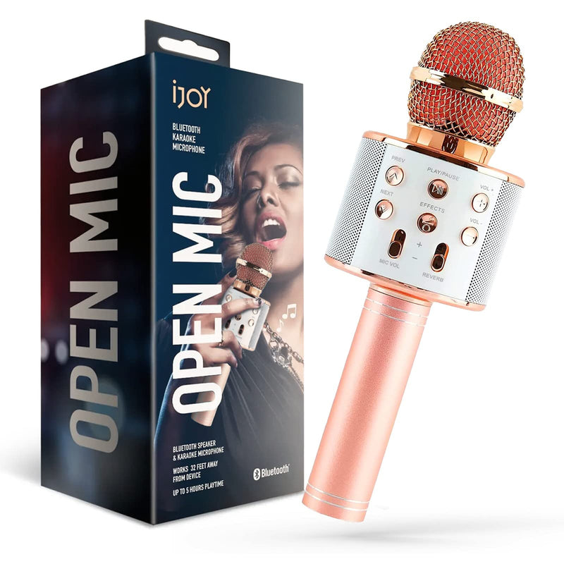 iJoy Wireless Karaoke Microphone - Bluetooth Karaoke Speaker with Voice Changer - Portable Singalong Microphone for Adults and Kids Rose Gold