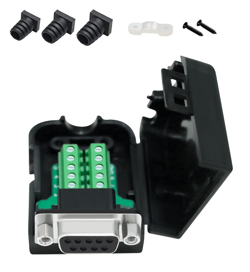 DTECH DB9 Breakout Connector DB-9 Female RS232 Serial Adapter Solderless Module Board with Terminal Block, Case, Nuts and Tail Pipes (DB9 Female + Nuts) DB9 female + nuts