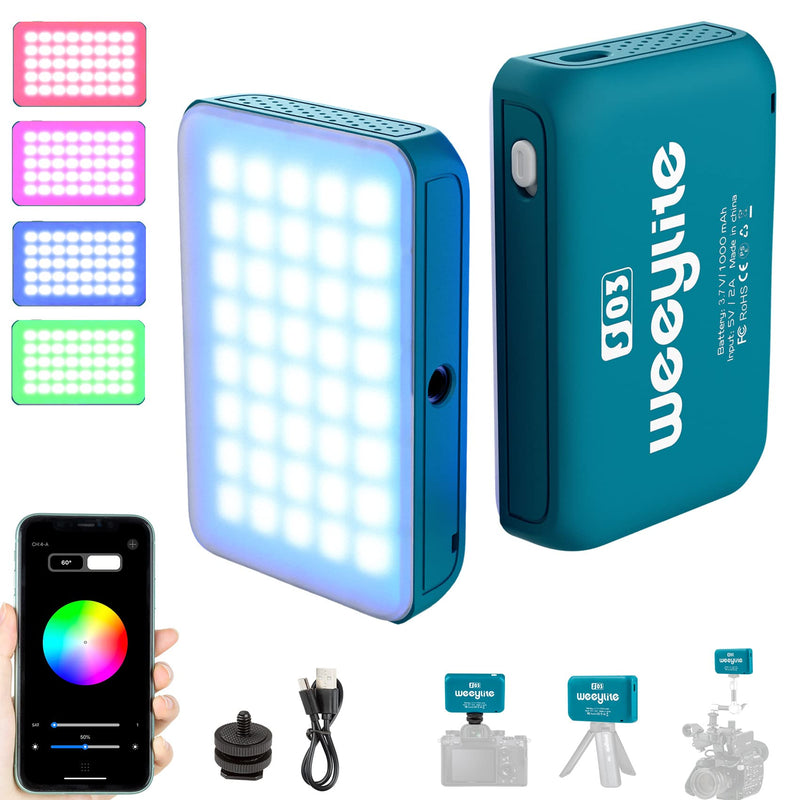 Weeylite S03 RGB Video Light, App Control LED Camera Light 360° Full Color RGB Light Photography Lighting Dimmable 2800-6800K Pocket Small Portable LED Light Panel for Photography and Video Blue