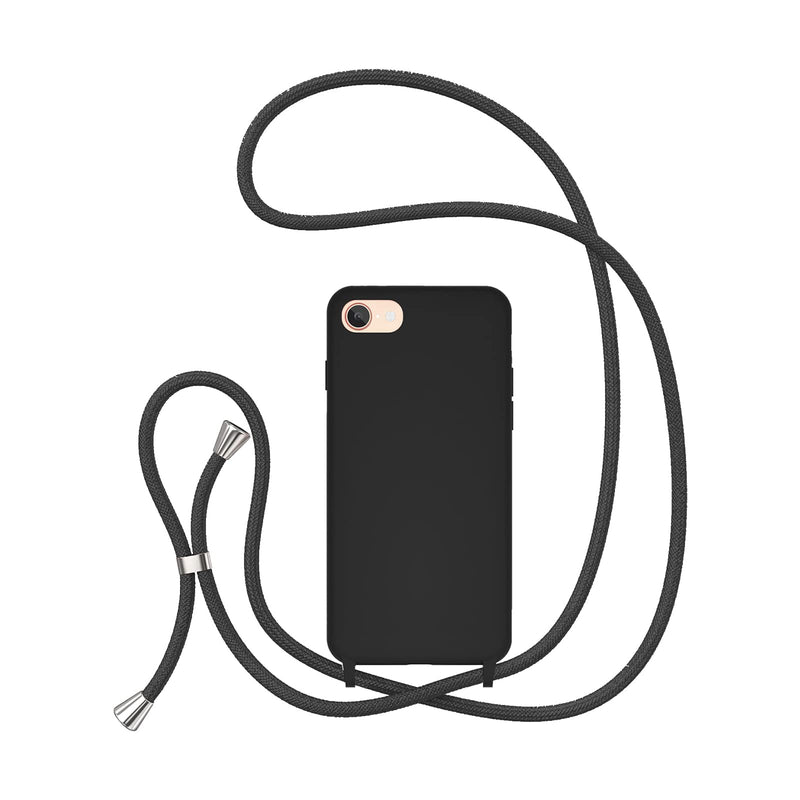 UEEBAI Crossbody Lanyard Phone case for iPhone SE 2022 5G/iPhone 7/iPhone 8/iPhone SE 2020, Silicone Phone Cover with Adjustable Necklace Strap Shockproof Cover Case for iPhone SE3/SE2 - Black iPhone SE3 5G/iPhone 7/iPhone 8/iPhone SE2
