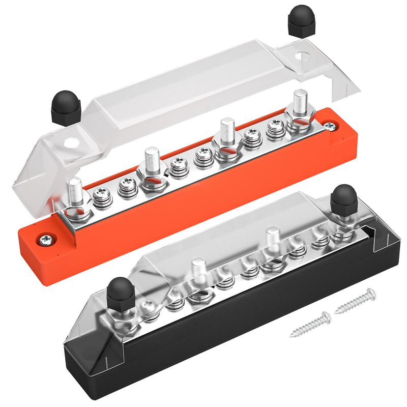 DaierTek Power Distribution Block 4 x M6 Terminal Studs, 6 x M4 Terminal Screws Battery Bus Bar for Car Marine Boat (Pair - Positive & Negative) 4xM6