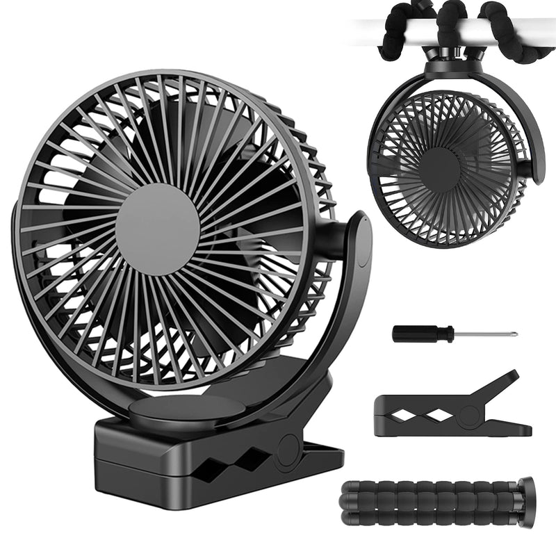 Mini Baby Stroller Fan , 5-Inch Handheld Portable Fan, 3 Speed USB Clip Fan, 5000mAh Rechargeable Desk Fan, with Flexible Tripod, Suitable for Outdoor, Camping ,Treadmill and car TF-28BW-5''