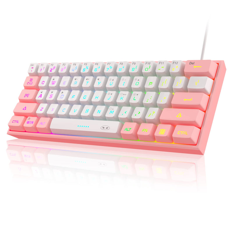 MageGee TS91 Mini 60% Gaming/Office Keyboard,Waterproof Keycap Type Wired RGB Backlit Compact Computer Keyboard for Windows/Mac/Laptop (White Pink) White Pink