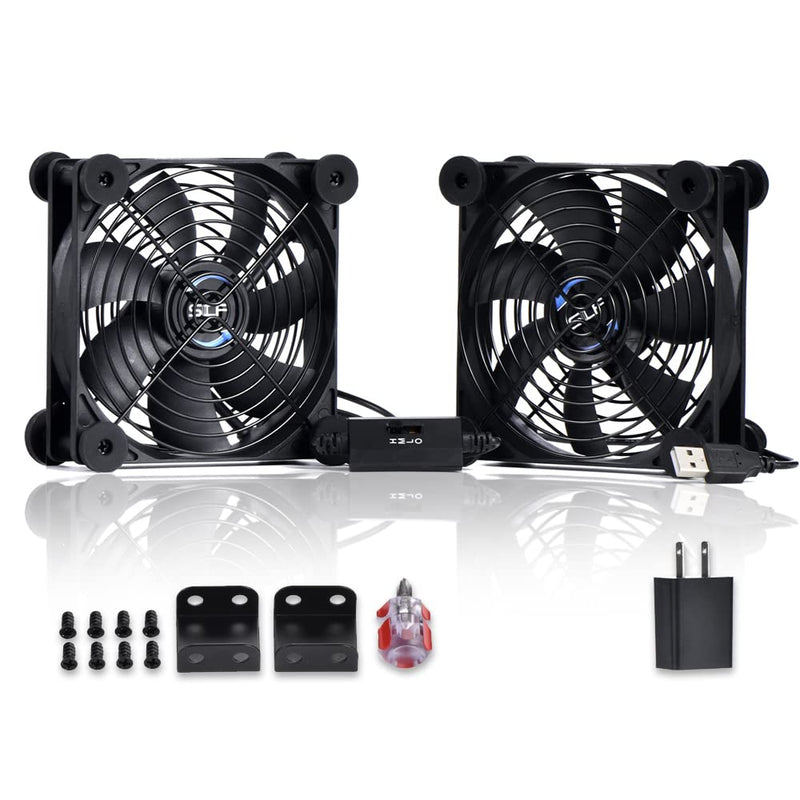 SCCCF USB Dual 120mm Control Fan, 5V Portable Cooling Fan for Flat-Screen TV Receiver Router DVR Playstation Xbox Computer Cabinet Cooler 120MM Dual