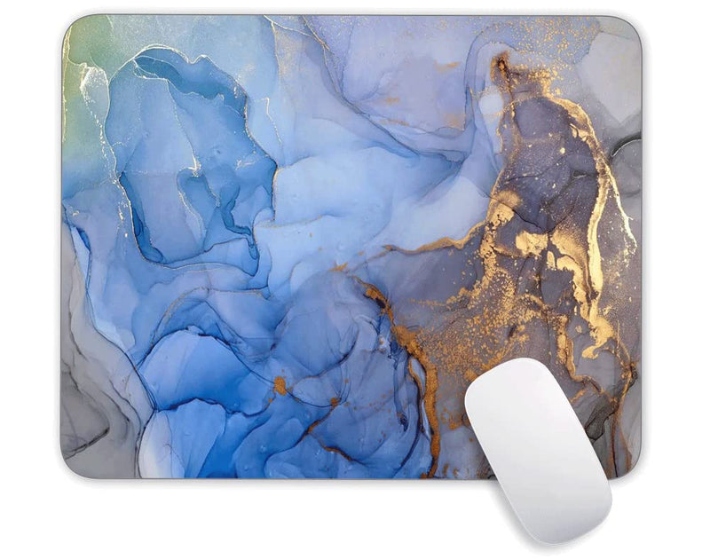 Blue Gray Gold Marble Mouse Pad, Gaming Mouse Mat with Custom Design, Square Waterproof Mouse Pad Non-Slip Rubber Base MousePads for Office Home Laptop Travel, 9.5"x7.9"x0.12" Inch Blue Gray Gold