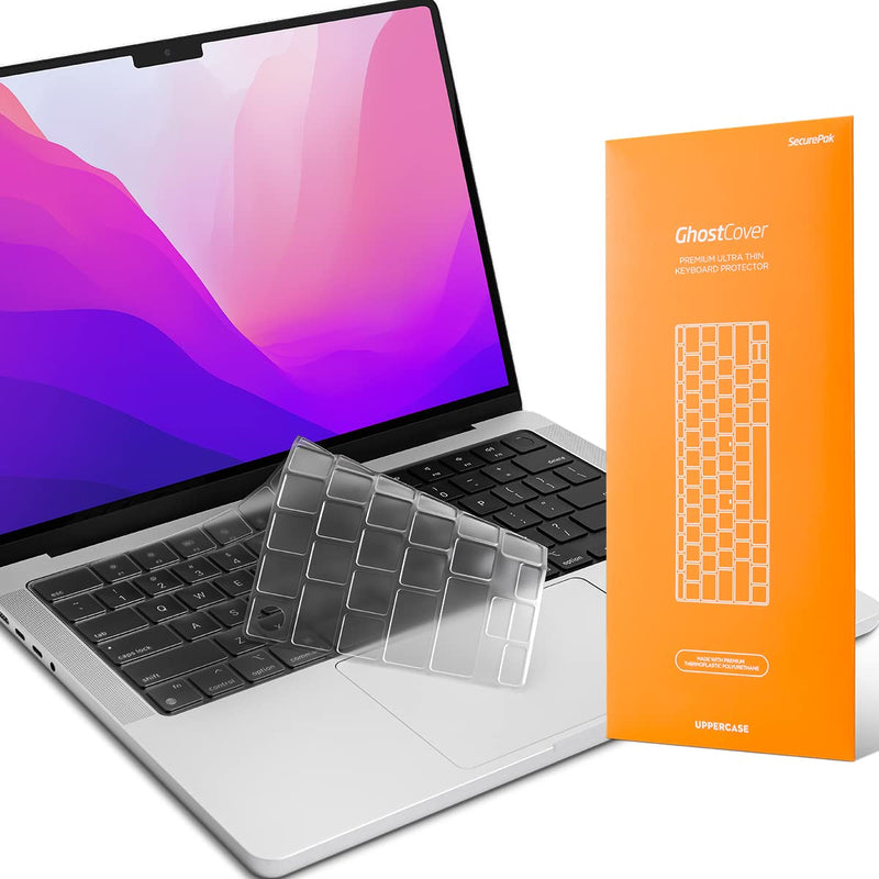 UPPERCASE GhostCover® Premium Ultra Thin Keyboard Cover Protector, Compatible with 2021 2022 M1 Pro/Max MacBook Pro 14" 16" (A2442 A2485) and 2022 M2 MacBook Air 13" (A2681), US (ANSI) Layout, Clear M1 Pro/Max MBP 14"/16" and M2 MBA 13"