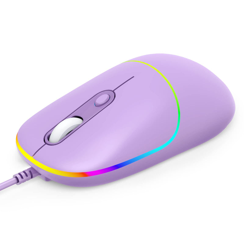 Wired Mouse, USB Computer Mouse Backlit Ultra Silent Wired Mouse with 6400 DPI, Ergonomic LED Corded Mouse for PC, Laptop, Desktop, MacBook, Windows (Purple) Purple
