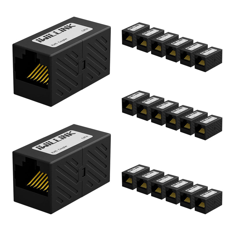 Iwillink 20-Pack RJ45 Coupler, Ethernet Coupler, RJ45 Connector for Cat5e/Cat6/Cat7 Ethernet Cable, Extender Adapter Female to Female, Black 20 Pack