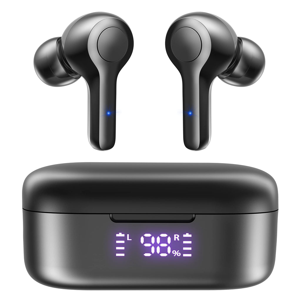 MOZOTER Bluetooth 5.3 Wireless Earbuds,Deep Bass Loud Sound Clear Call Noise Cancelling with 4 Microphones in-Ear Headphones with Wireless Charging Case Compatible for iPhone Android,Workout Black