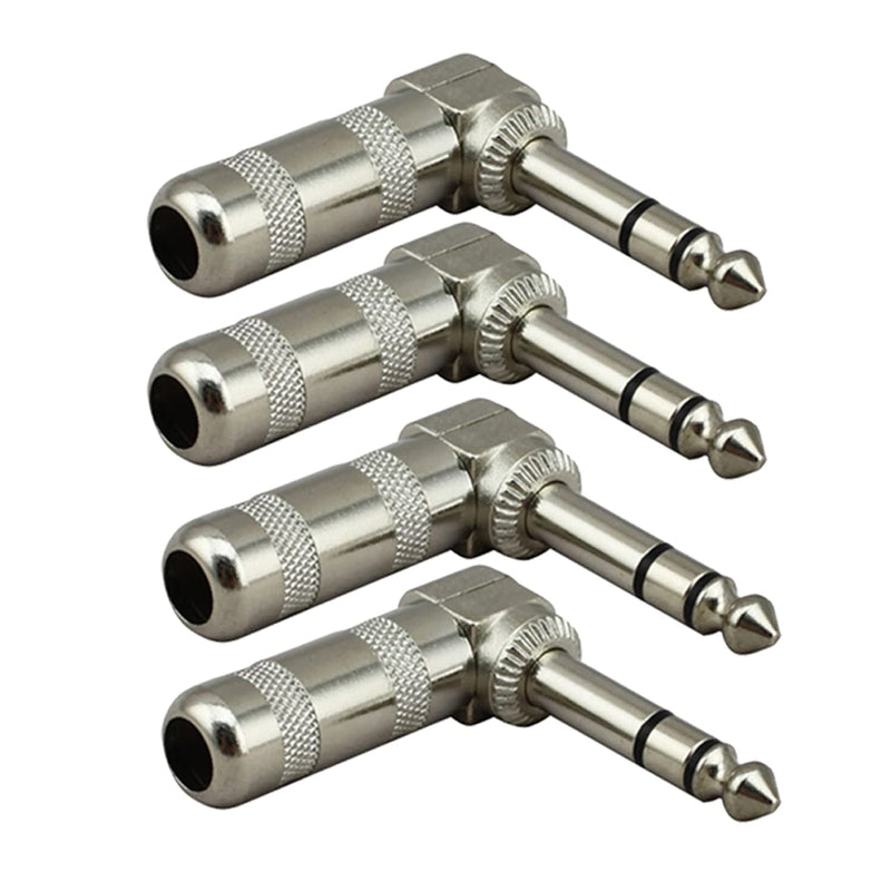 Stereo Plug 1/4" Audio Plugs 6.35 mm Plug TRS Male 1/4 inch Solder Type Stereo Plug Right Angle Design Connector for DJ Mixer Speaker Cables Guitar Cables Phono Patch Cable Microphone Cables（4pack） 1/4 TRS Plug 4PCS