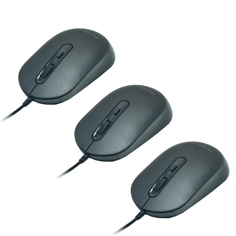3 Pack USB Wired Computer Mouse, YUMQUA M104 Silent Optical Corded Mouse Mice Bulk for Laptop PC Chromebook, Black