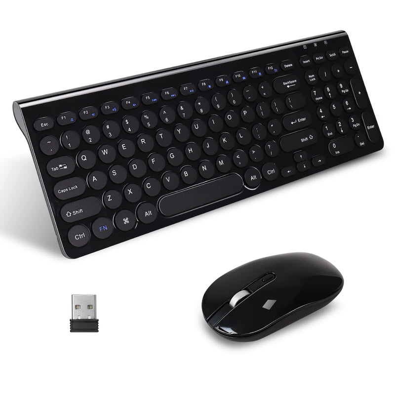 LeadsaiL Wireless Keyboard and Mouse Combo, 2.4G Cordless Mouse and Keyboard Set with Numeric Keypad, Ultra-Slim, Compact, Quiet, for Windows, Mac, Computer, Desktop, PC, Notebook, Laptop Black-Retro Key Cap
