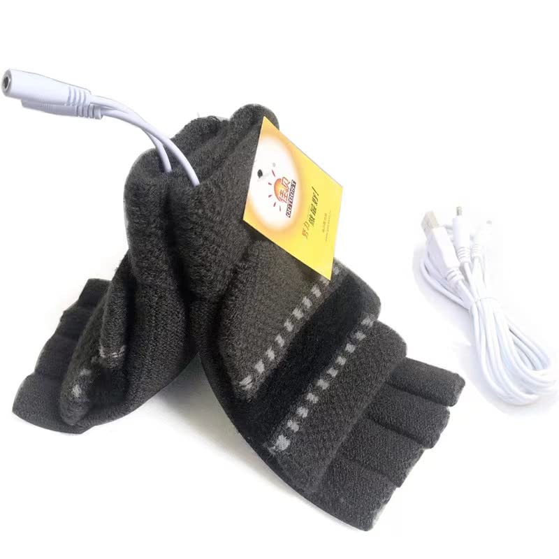 Women's & Men's USB Heated Gloves Mitten Winter Hands Warm Laptop Gloves, Knitting Hands Full & Half Heated Fingerless Heating Warmer Washable Design (Deep Gray)