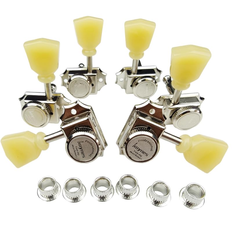 Kaynes 3x3 Guitar Lock String Tuning Pegs – Nickel Silver Vintage Deluxe Style Locking Tuners Keys Machine Heads Tuners for Les Paul LP SG Style Electric or Acoustic Guitar (Nickel)