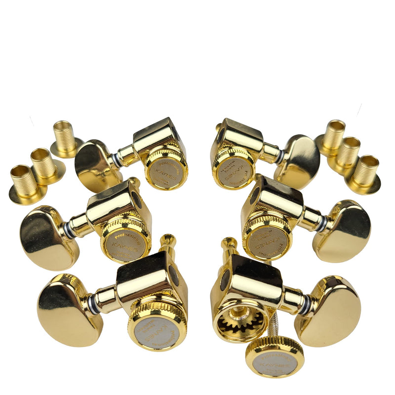 Kaynes 3x3 Guitar Lock String Tuning Pegs – Gold Locking Tuners Keys Machine Heads Tuners with Half-Circle Handle for Les Paul LP SG Style Electric or Acoustic Guitar (Golden) Golden