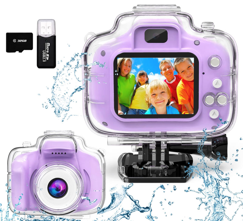 Kids Camera Waterproof Underwater Camera for 3-12 Year Old Boys Girls 2 Inch IPS Screen 1080P HD Digital Kids Video Camera Indoor Outdoor Action Cameras Best Christmas Birthday Gifts Purple