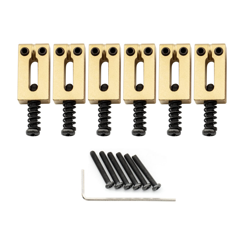 Musiclily Ultra 10.5mm Modern Brass Bridge Saddles for Strat/Tele Style Electric Guitar, Gold (Set of 6)
