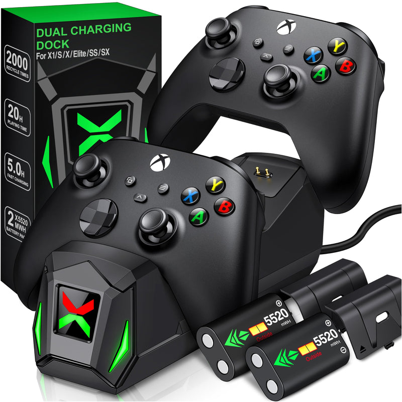Upgraded Controller Charger Station with 2x5520mWh Rechargeable Battery Packs for Xbox One/Series X|S Controller,Dual Charging Dock for Xbox One Controller Battery Pack with 4 Battery Covers for Xbox Black