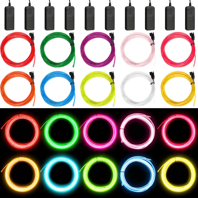 [AUSTRALIA] - Hortsun 15 Pack 7ft Neon Light El Wire Portable Cuttable Neon Glowing Battery Powered LED Lights Glow in The Dark with Battery Pack for Halloween Party 