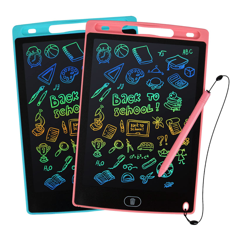 LCD Writing Tablet, 2 Packs Drawing Pads for Kids 3 4 5 6 Years Old 8.5 Inch Colorful Lines Doodle Scribble Boards Educational Toys for Boys Girls Pink+Blue