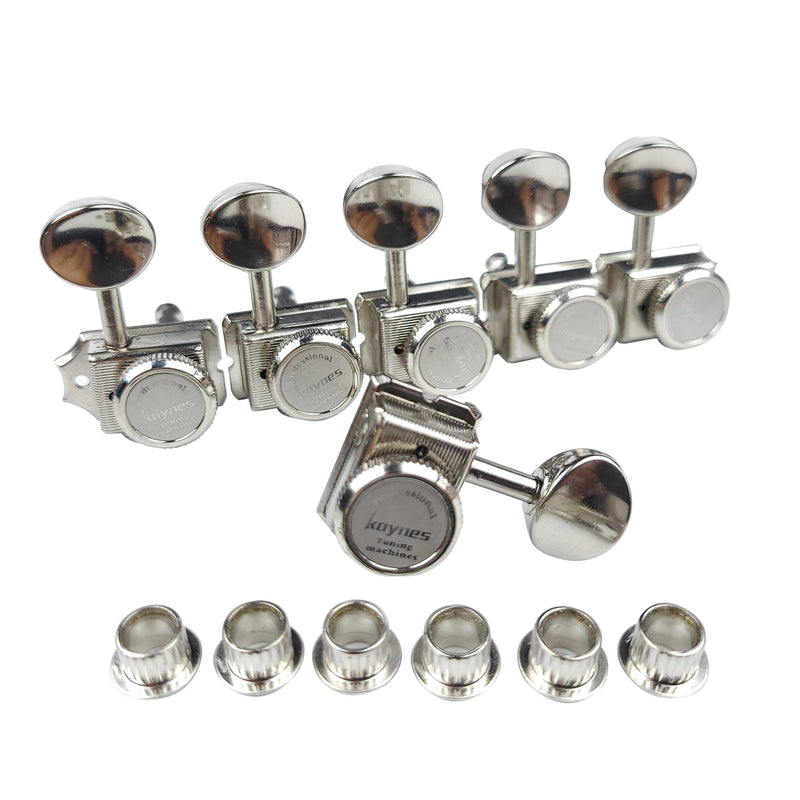 Kaynes 6 In line Guitar Locking Tuners – Nickel Silver Vintage Lock String Tuning Keys Pegs Machine Heads Tuners for Telecaster Tele Stratocaster Strat ST TL Style Electric or Acoustic Guitar