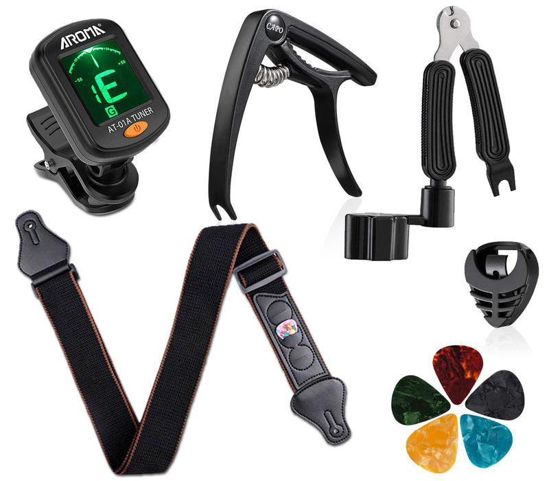 Guitar Accessories Set 10 Pieces Guitar Tool Kit Including Guitar Capo, Tuner, String Winder, Guitar Strap, Guitar Picks, Guitar Bones Pick Holder for acoustic electric guitar player 10 Pcs