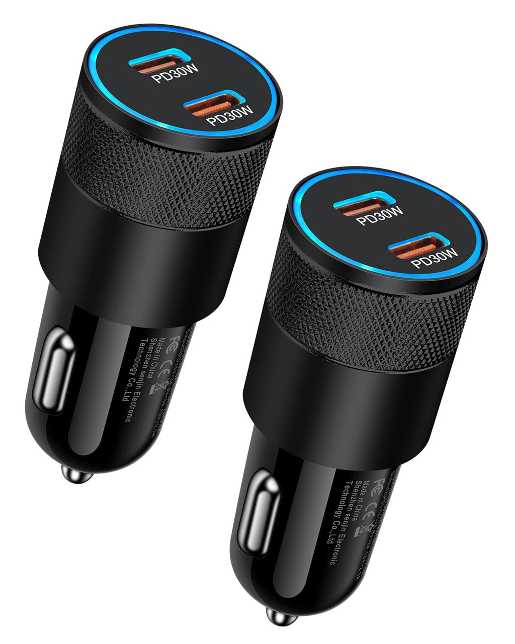60W USB C Car Charger, 2 Pack AILKIN USB C Cigarette Lighter Adapter Fast Charging Dual Port PD3.0 Type C Car Charger Plug Compatible with iPhone 15 14 13 12 11 Pro Max Galaxy S24/S23/22 Pixel 8 7Pro Black