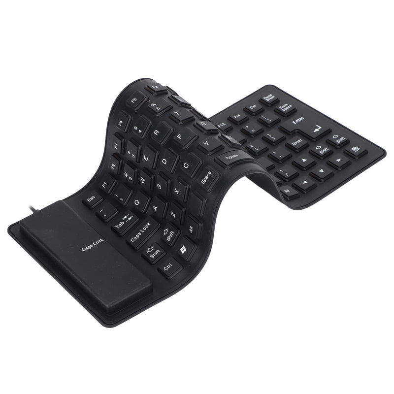 Roll-up Silicone Keyboard, Fully Sealed Silent Soft Keyboard Lightweight Portable USB Wired Keyboard 85 Keys Foldable Waterproof Flexible Keyboard(Black) black
