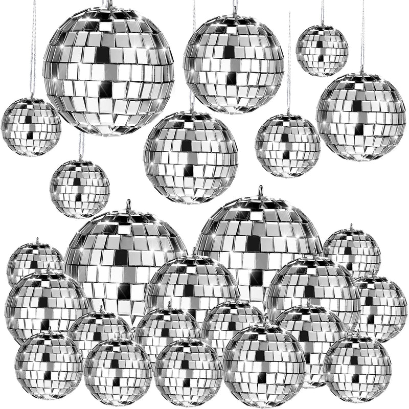 [AUSTRALIA] - MTLEE 20 Pcs Mini Disco Ball Decoration Ornaments Hanging Mirror Disco Ball with Rope Cake Topper Different Size 70s Disco Themed Party Wedding Supplies(2.4 Inch, 2 Inch, 1.6 Inch, 1.2 Inch) 2.4 Inch, 2 Inch, 1.6 Inch, 1.2 Inch 