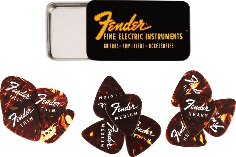 Fender Fine Electric Guitar Picks 351 Shape, Stocking Stuffers, Guitar Accessories, 12-Pack Tin
