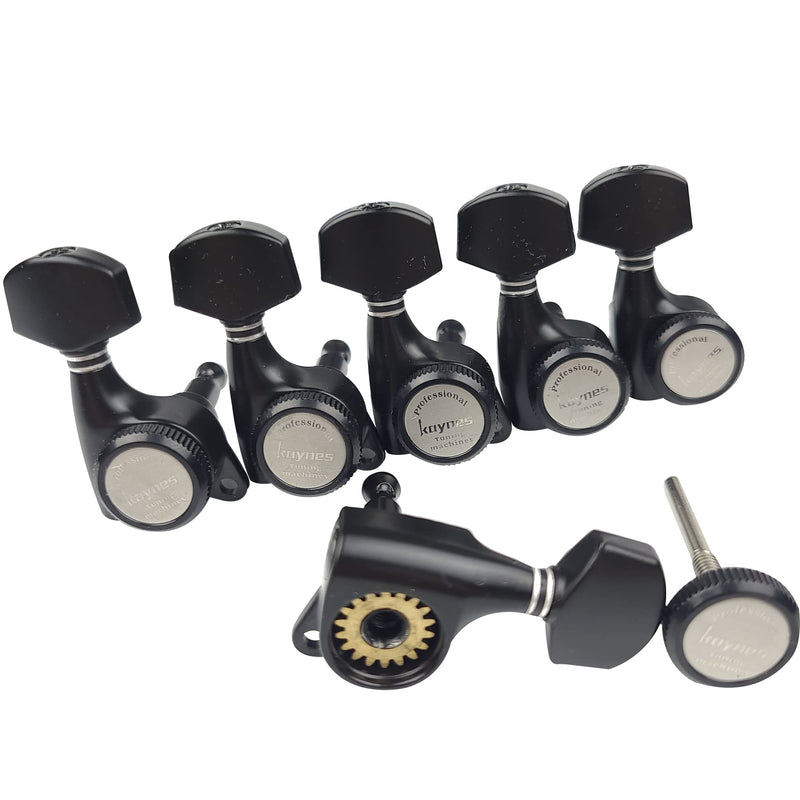 Kaynes Guitar Locking Tuners – 18:1 Black Lock String Tuning Keys Pegs Machine Heads Tuners for Strat Tele ST TL LP SG most Electric or Acoustic Guitars (6 Inline for Right, Black) 6 Inline for Right