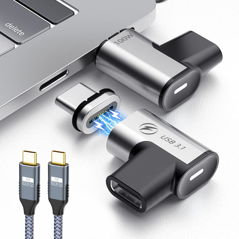 2Pack USB C Magnetic Adapter 24Pin Magnetic USB C Adapter with 6.6FT USB C 3.1 Cable Support PD 100W Quick Charge, USB 3.1 10Gbps Data Transfer, 4K@60Hz Video Output for MacBook Pro/Air USB-C Laptop