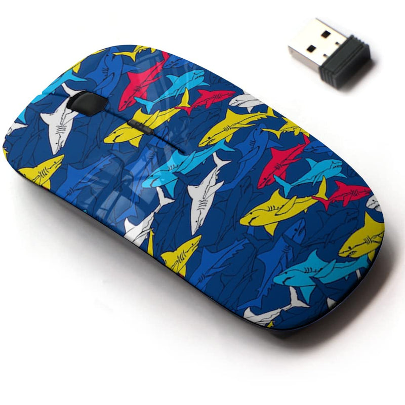2.4G Wireless Mouse with Cute Pattern Design for All Laptops and Desktops with Nano Receiver - Shark Symbols