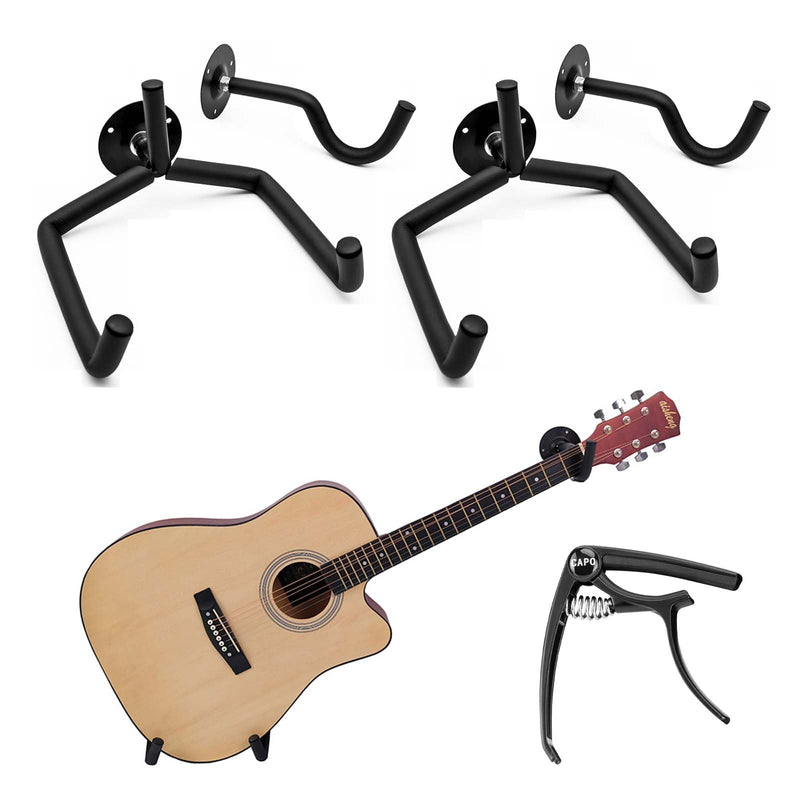 Guitar Stand Wall Mount 2 Pack, Guitar Storage Display Rack for 2 Guitars Acoustic/Electric Guitar/Classical Guitar on Wall Hook
